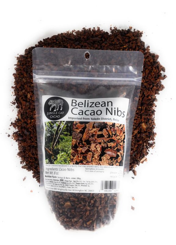Jungle Cat Cacao Belizean Cacao Nibs | Superfood | Strong Dark Chocolate Flavor | Antioxidants &amp; Favonoids | GMO-free Vegan | 100% Belizean Cacao Imported From Toledo District | 8oz