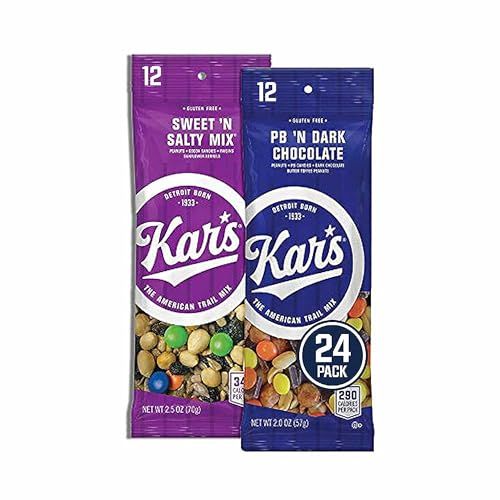 Kar&#39;s Nuts Variety Pack Trail Mix Snacks - Sweet &#39;N Salty Mix, Peanut Butter &#39;N Dark Chocolate 2 oz Single Serve Bags (Pack of 24)