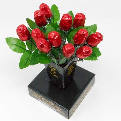 Valentine's Day Gift Basket | Teddy Bear Plush 11 Inches, Dozen Belgian Milk Chocolate Flower Roses Bouquet, Gift Bag &amp; Card | For Her Wife Girlfriend Mother Daughter (Love)