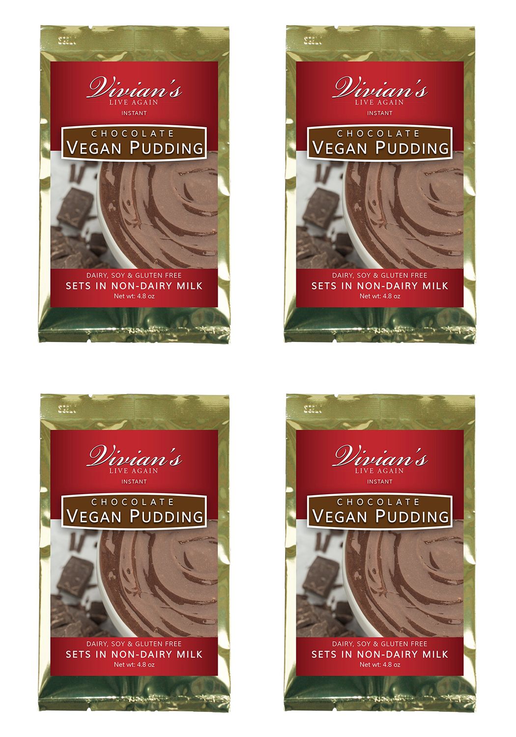 Vegan Chocolate Instant Pudding Mix 4 Pk by Vivian&#39;s Live Again Dairy Free, Soy Free, Gluten Free