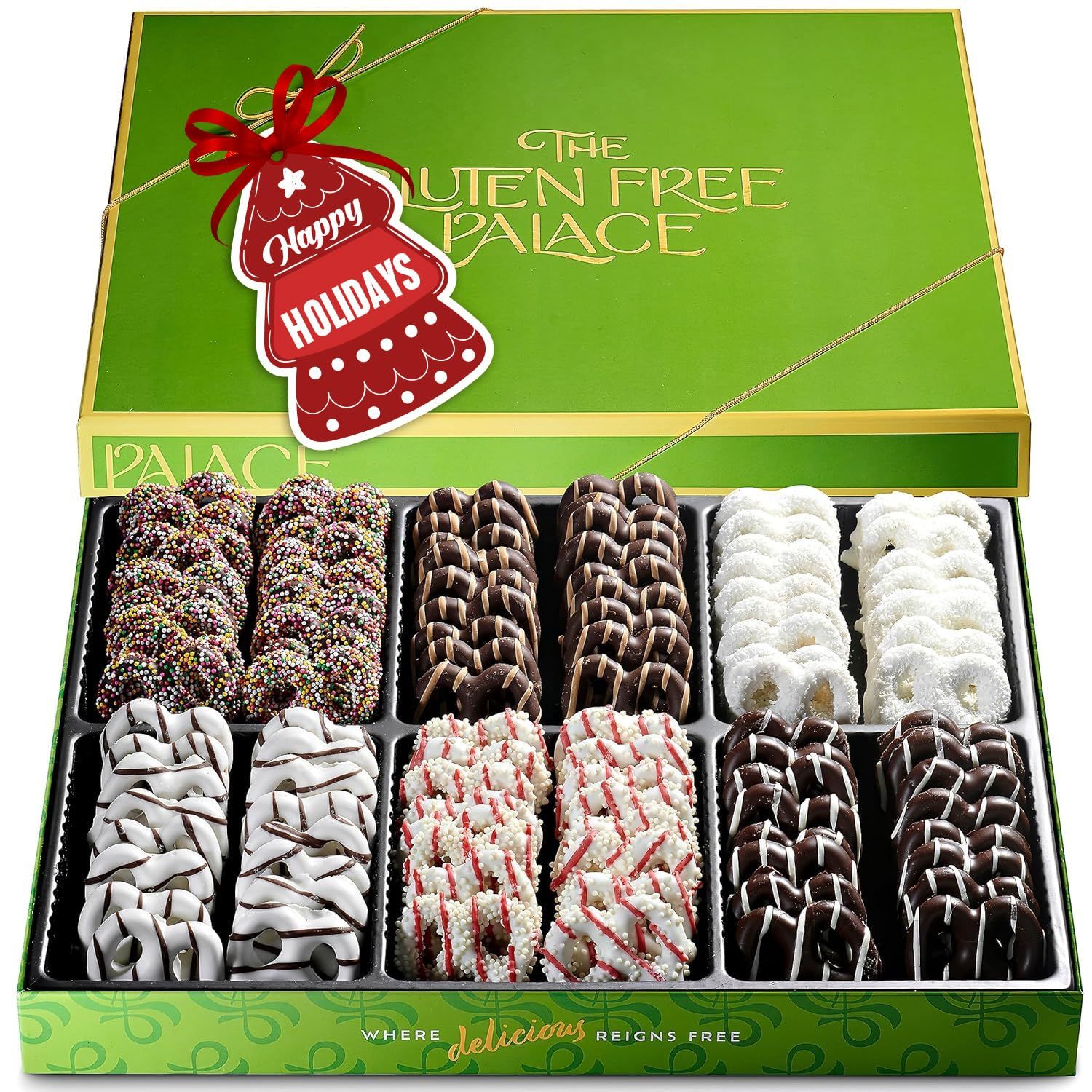 Gluten Free Chocolate Covered Pretzels Gift Box, Gluten Free Snack Box, Chocolate Pretzels Gift Basket Birthday Gift for Men, Women (6 Flavor) By Gluten Free Palace