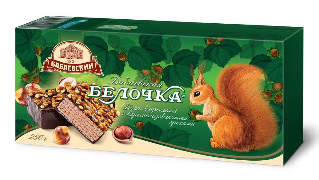 Wafer Chocolate Cake with Hazelnuts Belochka, Russian Classic Dessert by Red October (Pack of 2)