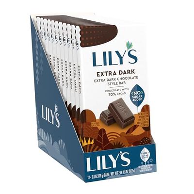 LILY&#39;S Extra Dark Chocolate Style No Sugar Added, Sweets Bars, 2.8 oz (12 Count)