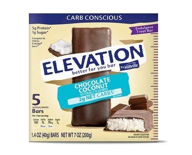 Millville Elevation Protein Bars Snack Endulgent Treat 1.4oz Bars 5g Protein (Chocolate Coconut, 2 Pack (10 Bars))