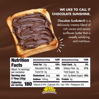 SunButter Chocolate Sunflower Seed Butter (1 Jar | 16 oz) - Healthy, Low-Sugar, Protein-Packed Spread for Breakfast, Desserts, Snacks &amp; More