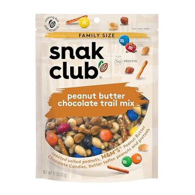 Snak Club Peanut Butter Chocolate Trail Mix with Peanuts, Peanut Butter M&amp;MS, Toffee Peanuts, and Pretzels, 11 oz Resealable Bag