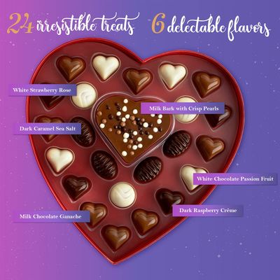 Astor Chocolate Love Chocolate Heart Gift Box, 24 Assorted Belgian Truffle Hearts - Large, Romantic Gifts for Chocolate Lovers, Him &amp; Her, Candy &amp; Chocolate Gifts Men and Women