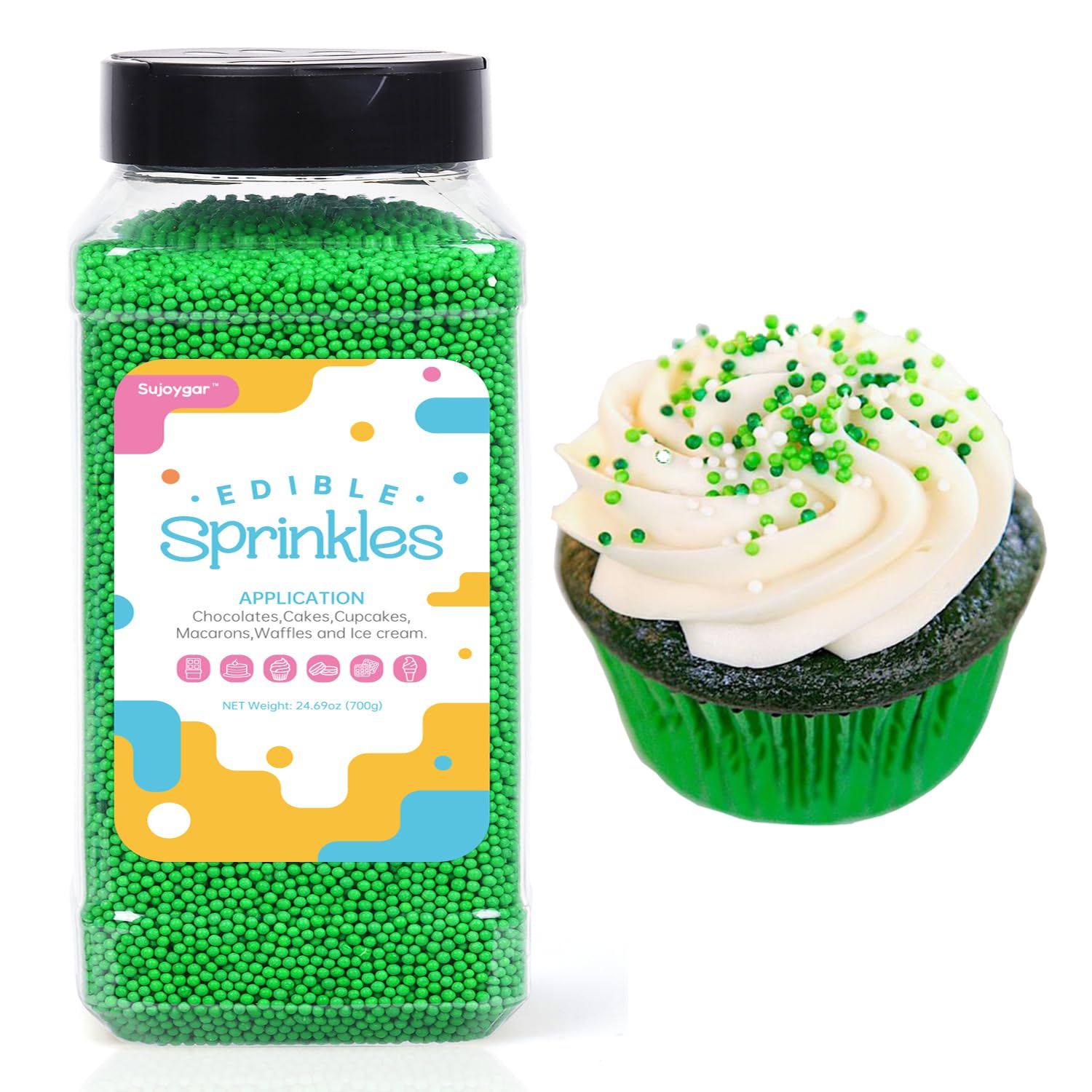 Easter Green Nonpareils Sprinkles, Sprinkles for Cake Decorating, 1.54 LB Bulk, Gluten Free, Cake Toppers Decoration, Cookie, Cupcake, Fondant, Chocolate, Ice cream