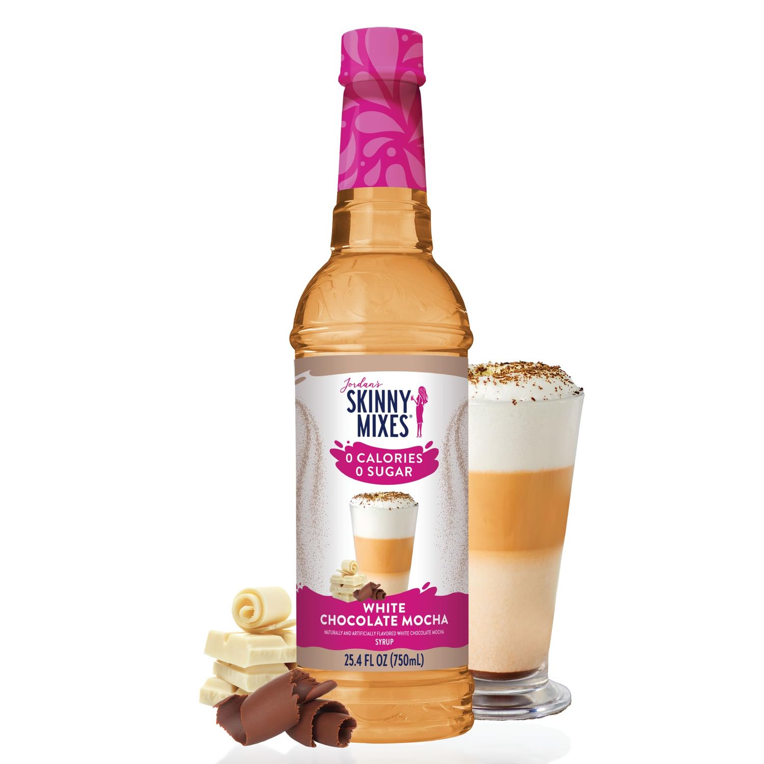 Jordan&#39;s Skinny Syrups Sugar Free Coffee Syrup, White Chocolate Mocha Flavor Mix, Zero Calorie Flavoring for Chai Latte, Protein Shake, Cocktail &amp; More, Gluten Free, Keto Friendly, 25.4 Fl Oz, 1 Pack