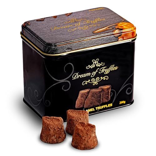 Dream of Truffles - Dark Cocoa Caramel Truffles | Sweet &amp; Velvety Caramel Center | Smooth &amp; Creamy texture | Dark Cocoa Dusted Candy Truffles in a Premium Gift Box | Made in Sweden | 200g