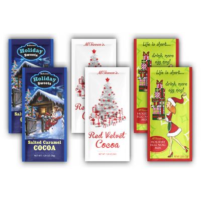 Christmas Hot Cocoa Hot Chocolate Gift Set of SIX (6) Single Serve Packets - Gourmet Gift or Stocking Stuffer (Red Velvet, Egg Nog, and Salted Caramel)
