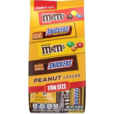 M&amp;M'S Peanut, M&amp;M'S Peanut Butter, SNICKERS and SNICKERS Crunchy Peanut Butter Fun Size Individually Wrapped Peanut Lovers Christmas Candy Stocking Stuffers, 22.66 Oz Bulk Bag