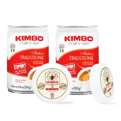 Kimbo Antica Tradizione Ground Coffee | Original Blend | Blended and Roasted in Italy | Medium Roast with Bread &amp; Chocolate Flavor | 8.8 oz Can each [Pack of 2]