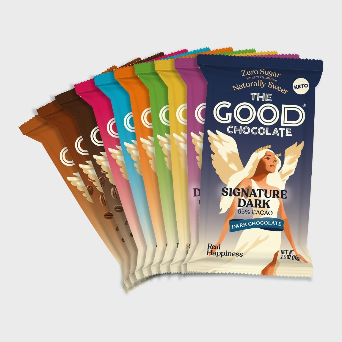 The Good Chocolate - Keto Chocolate Variety Pack, Zero Sugar, Lower Net Carb Snack, Lower Calorie Chocolate Candy Variety Pack, 6 Flavors, 12 Bar Value Pack