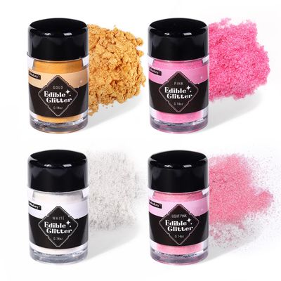 Edible Glitter for Cocktails Drinks 4 Colors Food Grade Glimmer Powder Luster Dust for Food Metallic Coloring Fondant Cake Decorating Baking Chocolate Cookies 4g/bottle