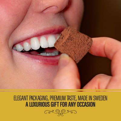 Dream of Truffles - Dark Cocoa Caramel Truffles | Sweet & Velvety Caramel Center | Smooth & Creamy texture | Dark Cocoa Dusted Candy Truffles in a Premium Gift Box | Made in Sweden | 200g
