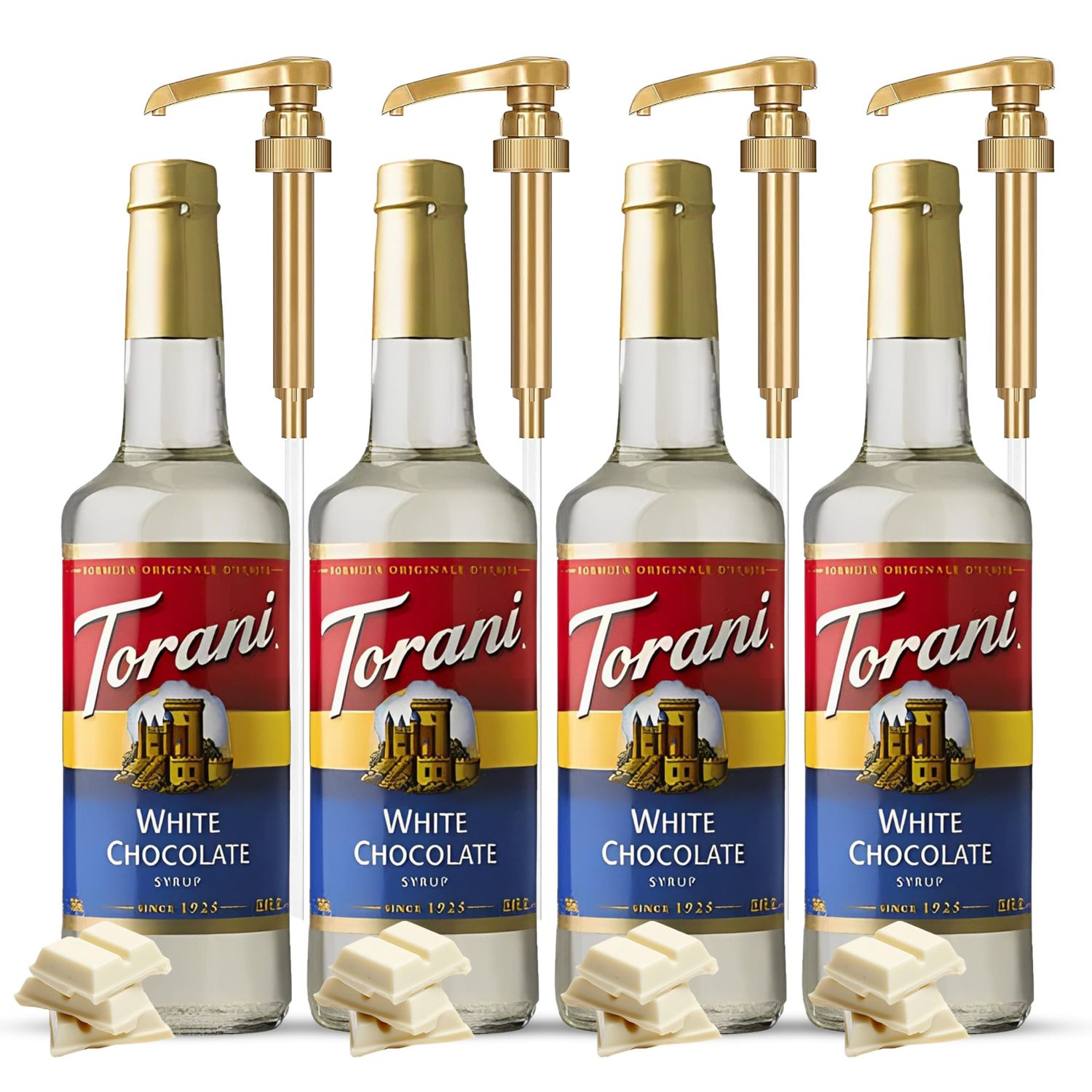 White Chocolate Syrup for Coffee and Ice Cream &amp; Soda Flavoring-,25.4 Ounces (Pack of 4) with 4 Jimoco Pump Dispensers