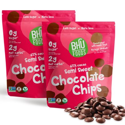 Bhu Foods Keto Chocolate Chips | Sugar Free Chocolate Chips for Baking | Vegan, Gluten Free, Low Carb, Clean Ingredients (Pack of 2)