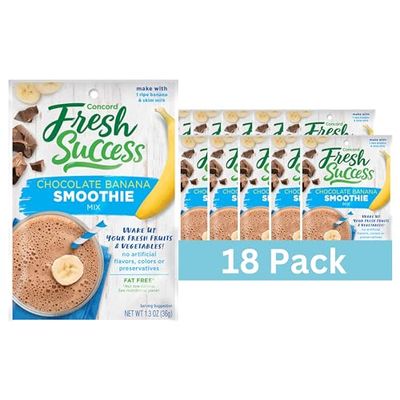 Concord Foods Chocolate Banana Smoothie Mix - Fruit Flavor with No Artificial Flavors, Colors, or Preservatives - Ideal for Fresh Fruit Smoothies - 1.3 oz Pouch for Healthy Smoothies Pack of 18