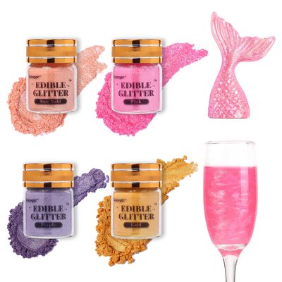 Sujoygar Edible Glitter Set, Food Grade 5g/bottle, 4 Color, Kosher &amp; Halal Certified, Cocktail, Cupcake, Chocolate, Strawberry, Baking
