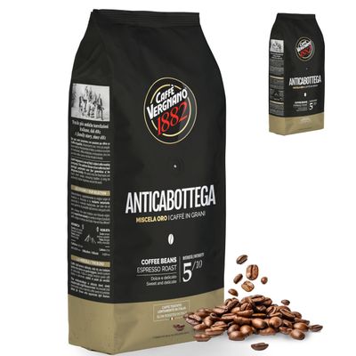 Caffe Vergnano 1882 Antica Bottega Whole Bean Arabica Medium Roast Espresso, 2.2 lbs Bag - Italian Coffee Beans with notes of Chocolate, Nuts &amp; Caramel, Intensity 5/10-1000g Bag (2 Pack)