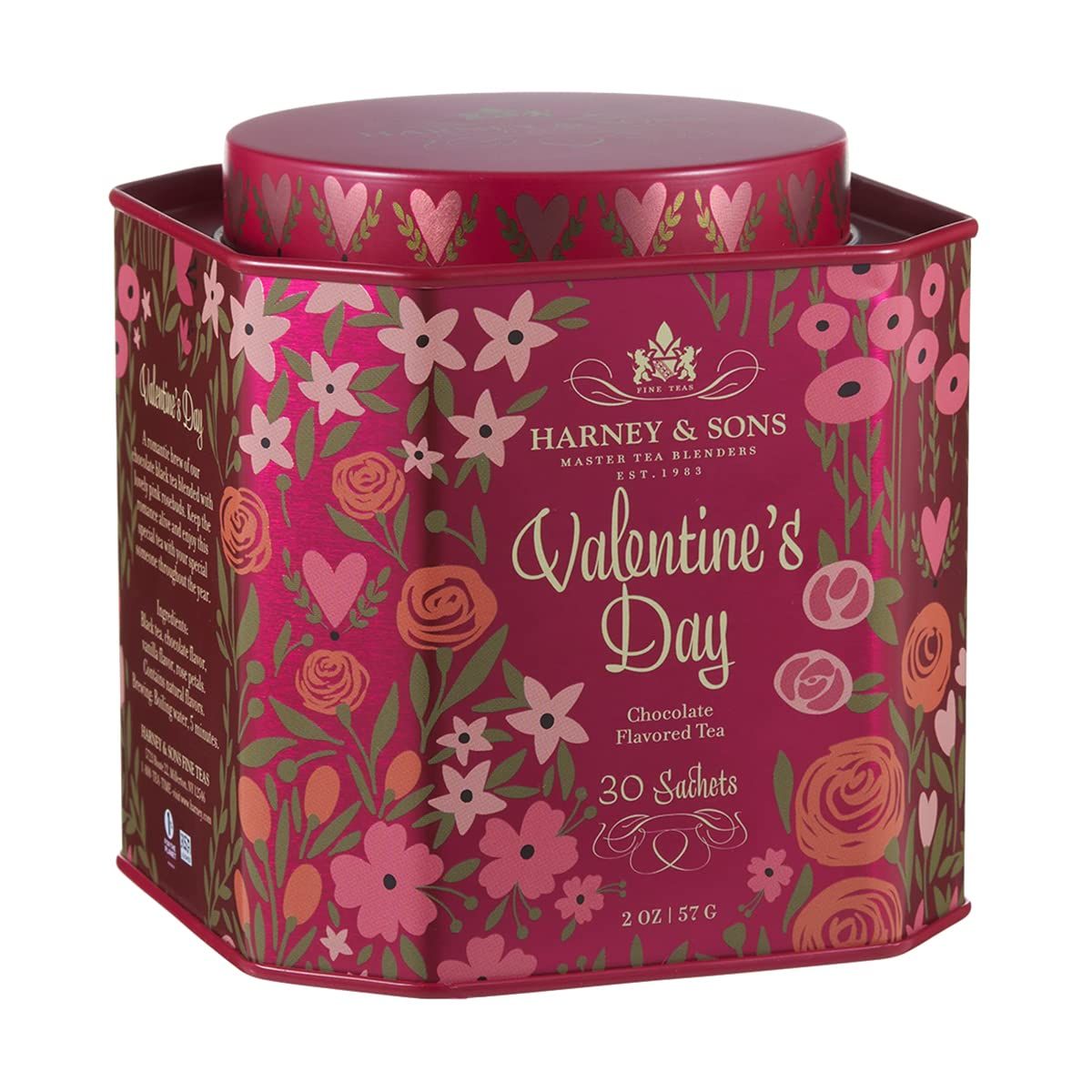 Harney &amp; Sons Valentine&#39;s Day Tea, Black tea w/Chocolate and Rosebuds, Red, 30 Count