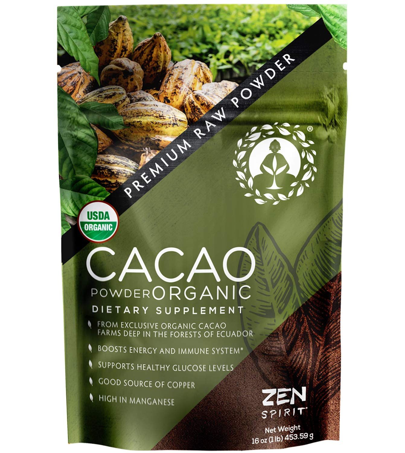 Cacao Powder Organic - 1 Pound - Unsweetened Premium Grade Superfood (Raw) - USDA &amp; Vegan Certified - Perfect for Keto, Breakfast, Hot Chocolate, Baking &amp; Ice Cream. (Cacao Powder (1 LB))