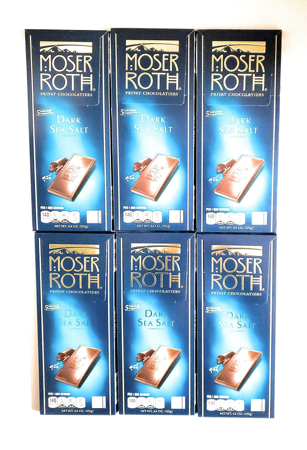 Moser Roth Dark Chocolate/Sea Salt Chocolate Bars, (6) Pack, Germany