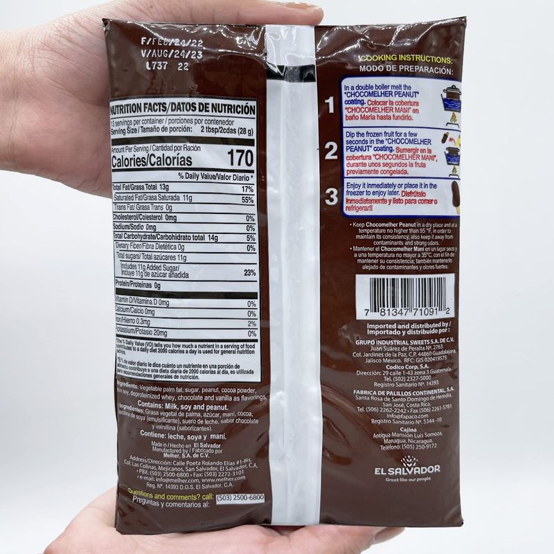 CHOCOMELHER Peanuts - 2 Pack - Milk Chocolate With Peanuts for Chocobananos - Cobertura de Chocolate - Best to Cover Frozen Bananas - Traditional Snack - 2 of 13.22 oz Bags.