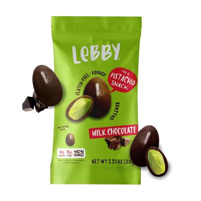 Lebby Milk Chocolate Covered Pistachios, Irresistibly Delicious Milk Chocolate Pistachios Snack Packs, Roasted Mediterranean Pistachio Chocolate, Gluten Free, Non-GMO &amp; Vegan, 1.15 Ounce (Pack of 6)