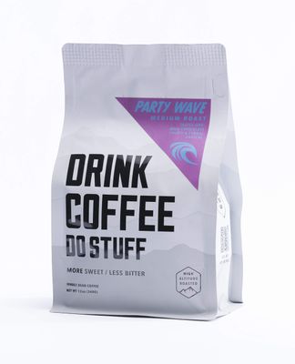 DRINK COFFEE DO STUFF, Party Wave, Whole Bean, Medium Roast, Sweet, Chocolate, Caffeine, Organic, Lake Tahoe Coffee