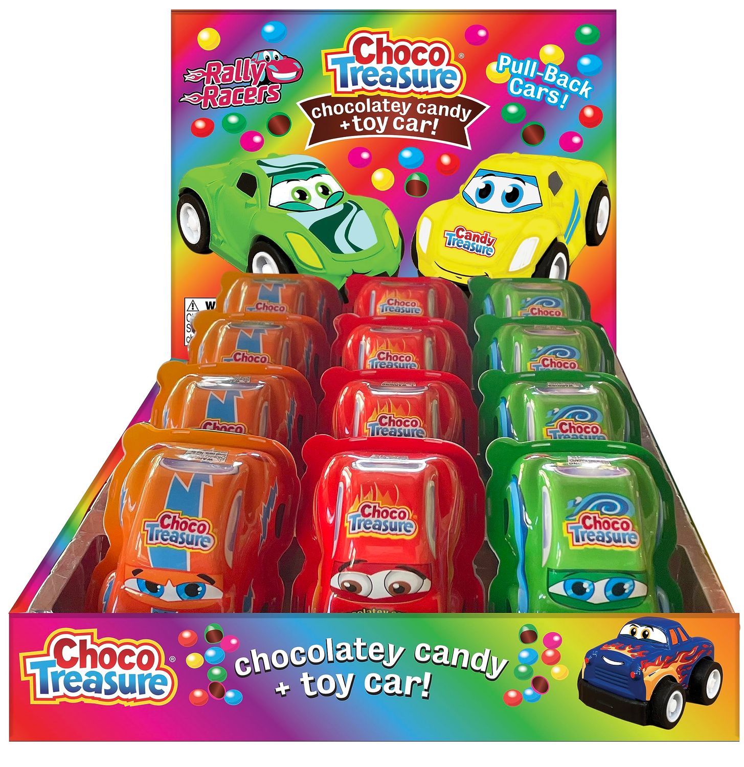 Choco Treasure Surprise Cars | Trays of 12 Pull-Back Rally Racer Cars | 17 Collectible Toys