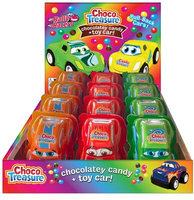 Choco Treasure Surprise Cars | Trays of 12 Pull-Back Rally Racer Cars | 17 Collectible Toys