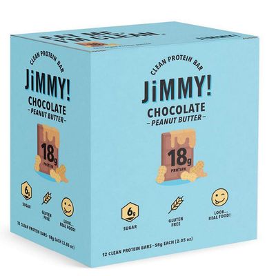 Jimmy! Chocolate Peanut Butter Protein Bars, 18g Protein, Low Sugar, 12 Count