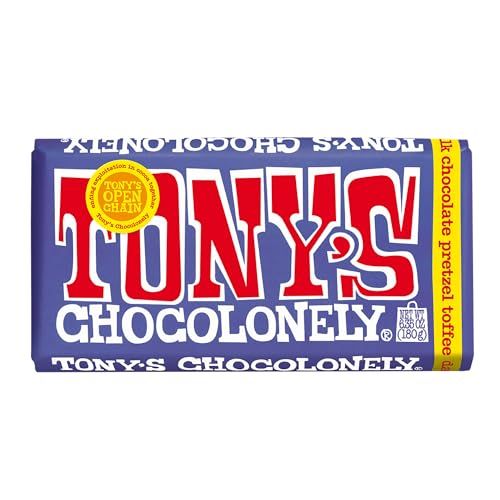 Tony&#39;s Chocolonely 42% Dark Milk Chocolate Bar with Pretzel and Toffee Belgium Chocolate, No Artificial Flavoring, Fairtrade &amp; B Corp Certified - 6.35 Oz