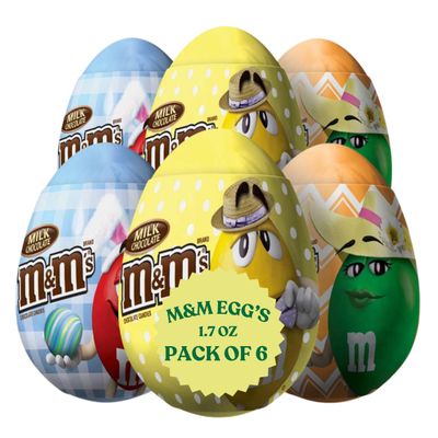 M&amp;M&#39;sMilk Chocolate Easter Filled Plastic Egg - 1.37oz Easter Eggs, Individual Basket Fillers - Perfect for Easter Egg Hunt and Party Favors (Pack of 6)