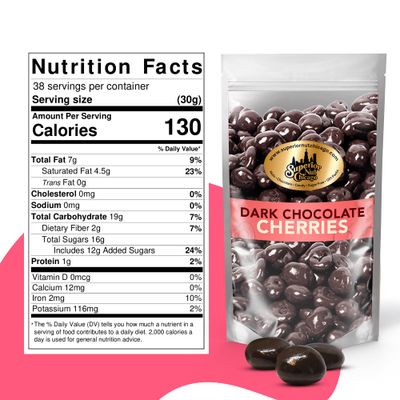 Superior Nut Chicago Dark Chocolate Covered Cherries - 64% Rich Dark Chocolate Covered Fruit - Sweet &amp; Decadent - Natural Vitamin C, Fiber, &amp; Potassium Source - Resealable 2.5 lb Bag