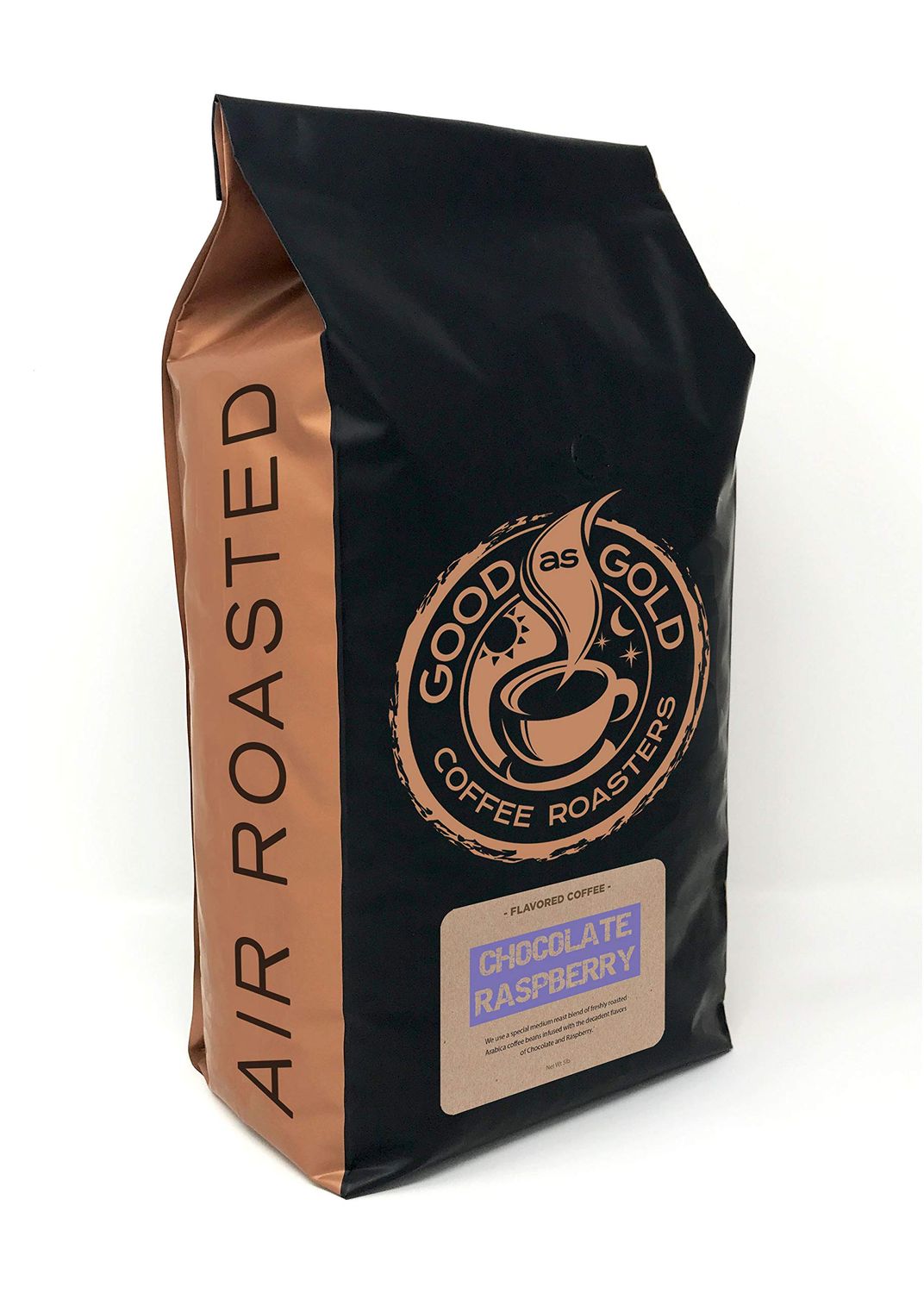 Chocolate Raspberry Coffee Beans, Flavored Coffee, Whole Bean, 5 Pound Bag - Good As Gold Coffee Roasters