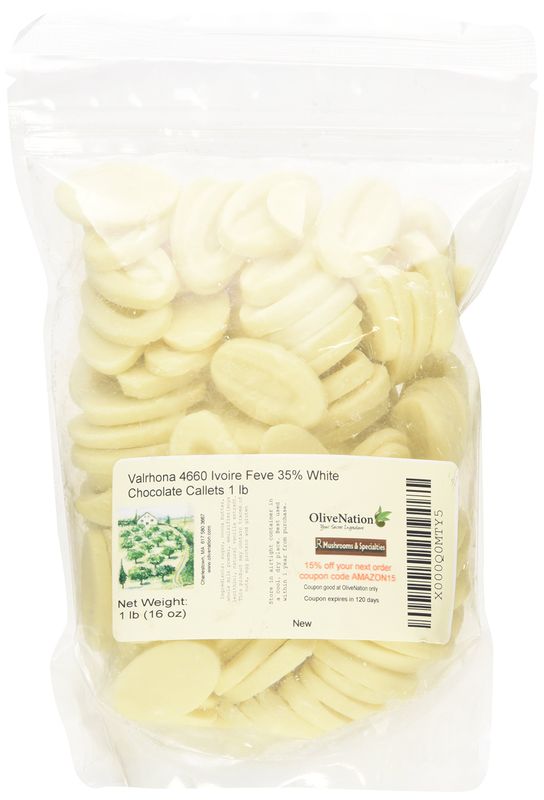Valrhona 4660 Ivoire Feve 35% White Baking Chocolates from OliveNation, Rich Wafers for Baking &amp; Melting - 1 lb