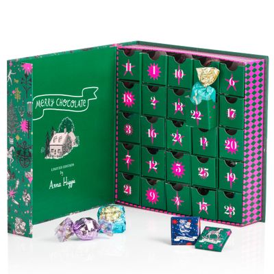 Venchi Holiday Prestige Book-Shaped Advent Calendar with 31 Assorted Premium Chocolates, Artwork by Anna Higgie, Great Gifts, Limited Edition