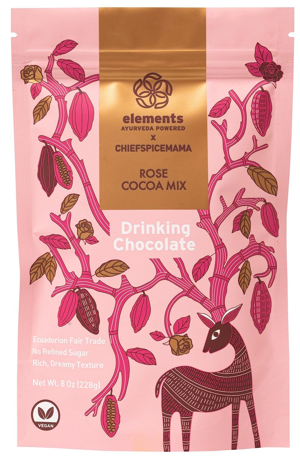 Elements Truffles Rose Essential Oil Hot Chocolate - Heavy Metal Tested- All-Natural, Handmade Hot Chocolate Mix - Uses Ecuadorian, Fair Trade, Organic Cacao Powder - Vegan Hot Cocoa Mix - 8 Oz