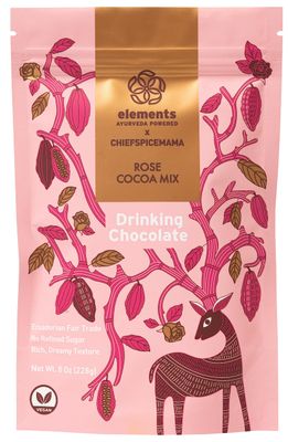 Elements Truffles Rose Essential Oil Hot Chocolate - Heavy Metal Tested- All-Natural, Handmade Hot Chocolate Mix - Uses Ecuadorian, Fair Trade, Organic Cacao Powder - Vegan Hot Cocoa Mix - 8 Oz