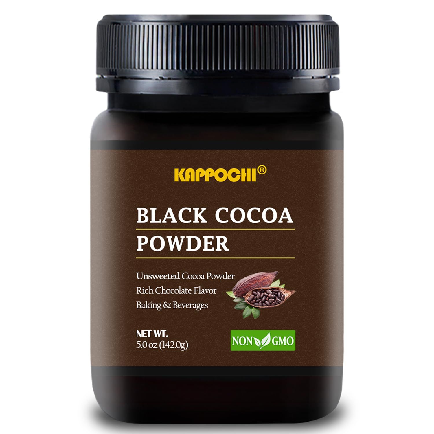 KAPPOCHI Black Cocoa Powder, Unsweetened Black Cocoa Powder for Cooking &amp; Baking, Rich Chocolate Flavor, Non-GMO, Gluten-Free, 5.0oz(142.0g)