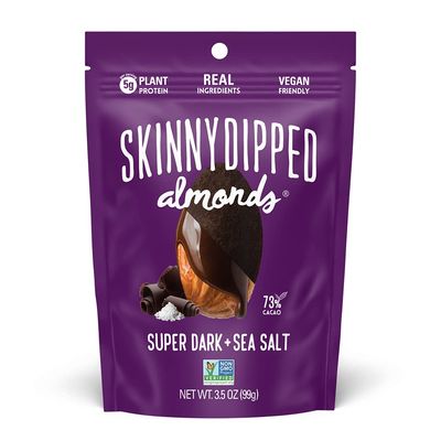 SkinnyDipped Super Dark Chocolate + Sea Salt Almonds, Vegan, Healthy Snack, Plant Protein, Gluten Free, 3.5 oz Resealable Bags, Pack of 10