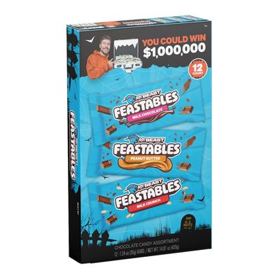 12 Pack of Feastable Halloween Assorted Candy Bar Box, Milk Chocolate, Crunch, &amp; Peanut Butter - Individually Wrapped 35g Bars 35g assortment deez nutz