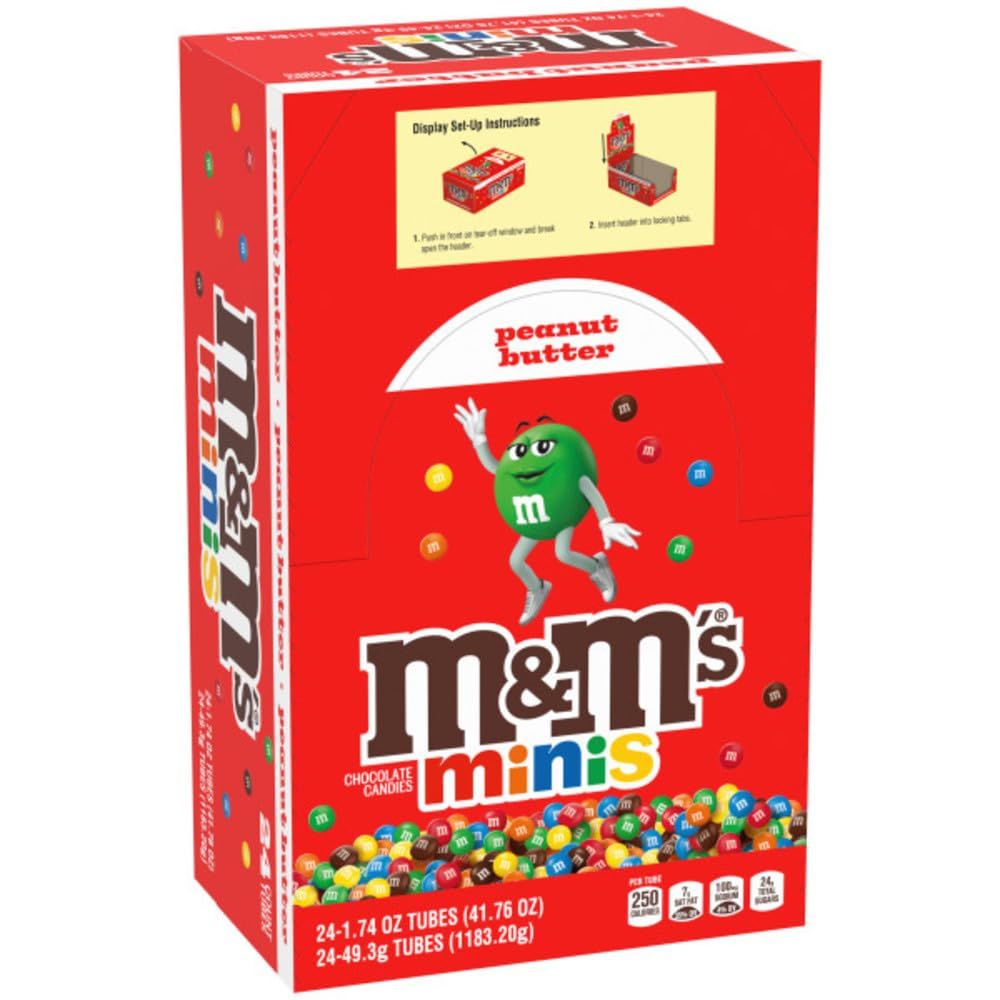 M&amp;M&#39;S Minis Peanut Butter Chocolate Candy Mega Tube, 41.76 Oz, 24 Ct Box (Package May Vary)