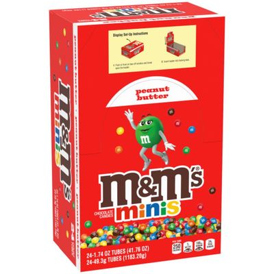 M&amp;M&#39;S Minis Peanut Butter Chocolate Candy Mega Tube, 41.76 Oz, 24 Ct Box (Package May Vary)