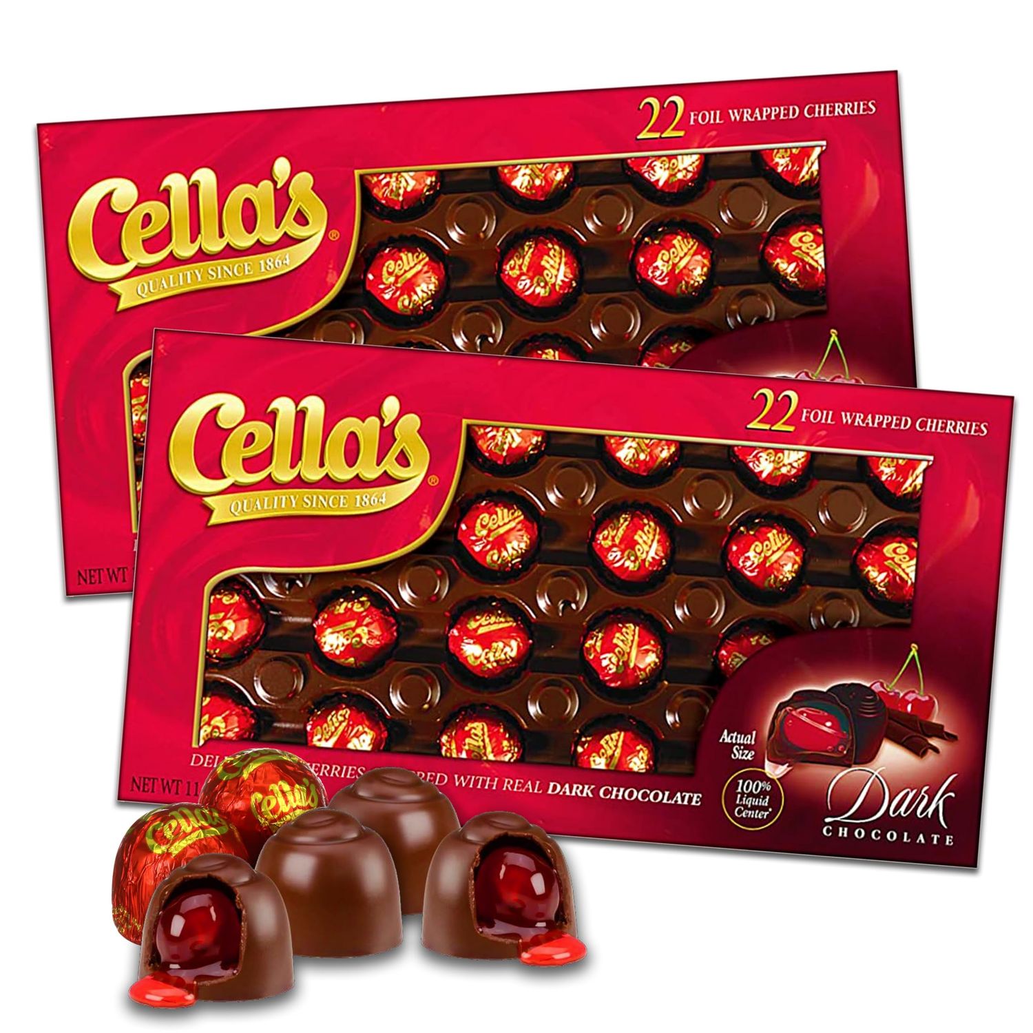 Cellas Dark Chocolate Covered Cherries, 11 Ounce Cellas Choc Cherry Cordials Individually Wrapped, 2 Pack