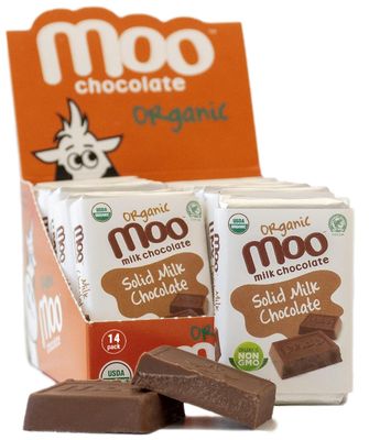Moo Chocolates Organic Solid Milk Chocolate Mini Bars 0.7oz, 14 ct (Pack of 1) | USDA Organic, Non-GMO | 110 Calorie Snacks for On-the-Go, Lunchboxes, Office