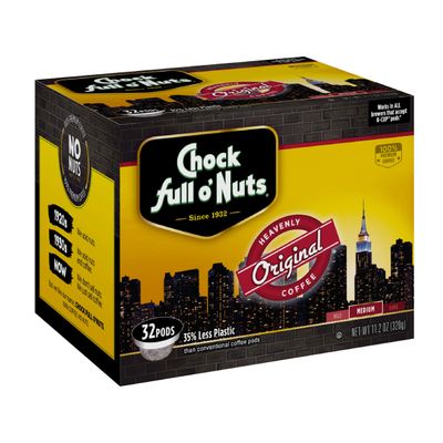 Chock Full oNuts Original Roast, Medium Roast K-Cups - Compatible with Keurig Pods K-Cup Brewers (1 Pack of 32 Single-Serve Cups)